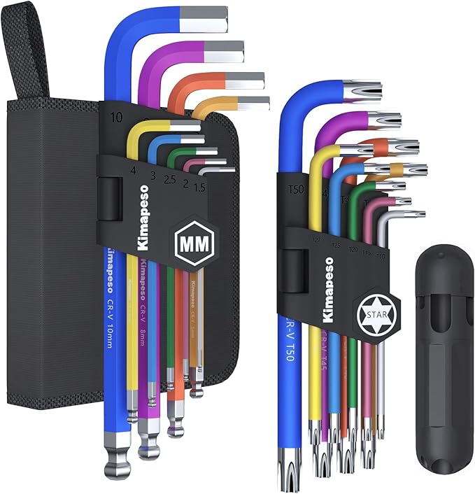 18 PCS Allen Key Set Torx and Metric Allen Wrenches Set Long Arm Ball End with T-Handle L-Hex Key Set Metric Hex Key Set 1.5 to 10mm Torx Star Key Set T10 to T50