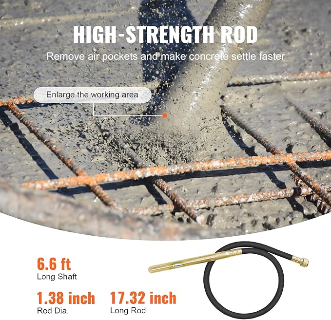 VEVOR Handheld Concrete Vibrator, 800W Electric Vibrator 13000 VPM, Electric Concrete Vibrating Tool With 6.6ft / 2m Shaft Rod, Portable Pencil Cement Vibrator Remove Air Bubble and Mix Concrete