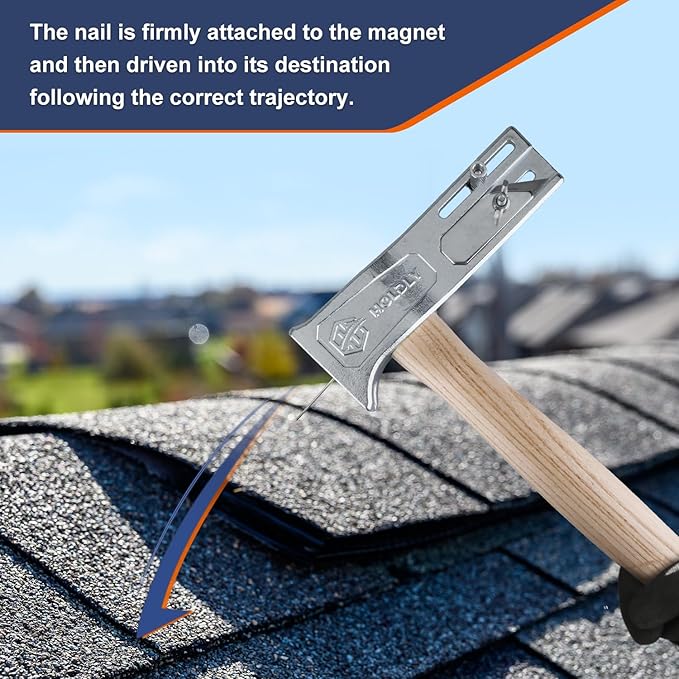 All-in-One Magnetic Roofing Hammer with Slide Gauge, Built-in Utility Knife & Nail Puller - Multi-Functional Roofing Tool for Shingle Repair