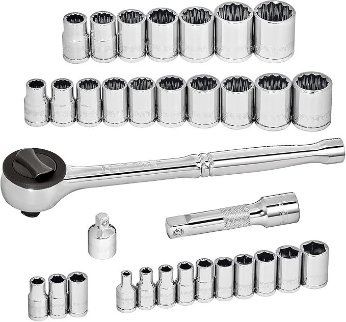 CARBYNE 34-Piece 1/4" & 3/8" Drive Socket & Ratchet Set | SAE & Metric. Includes Metric 6 to 18mm, SAE 5/32" to 3/4". 6 & 12 Point. Cr-V Steel ??From a Family-Run Tool Company Based in the U.S.A.