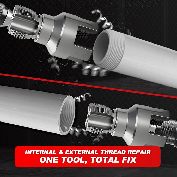 2PCS Pipe Threading Tool, 1/2" & 3/4" Dual-Function Internal & External Pipe Threader Kit, Alloy Steel Thread Cutting Tool for Water Pipes, Electric Drill Compatible, Fast DIY Plumbing Solution