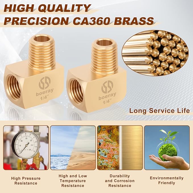 2pcs 1/4??Brass Fittings 90 Degree Barstock Street Elbow 1/4" NPT Male Pipe to 1/4" NPT Female Pipe 1/4 NPT Elbow Forged Brass Pipe Fittings