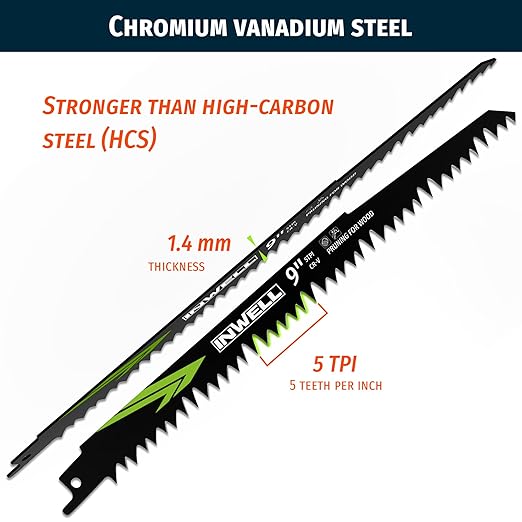 9-Inch Wood Pruning Reciprocating Saw Blades 6-Piece, 5TPI, Sawzall Blades Wood, CR-V Steel Universal Saw Blades Set with Storage Box