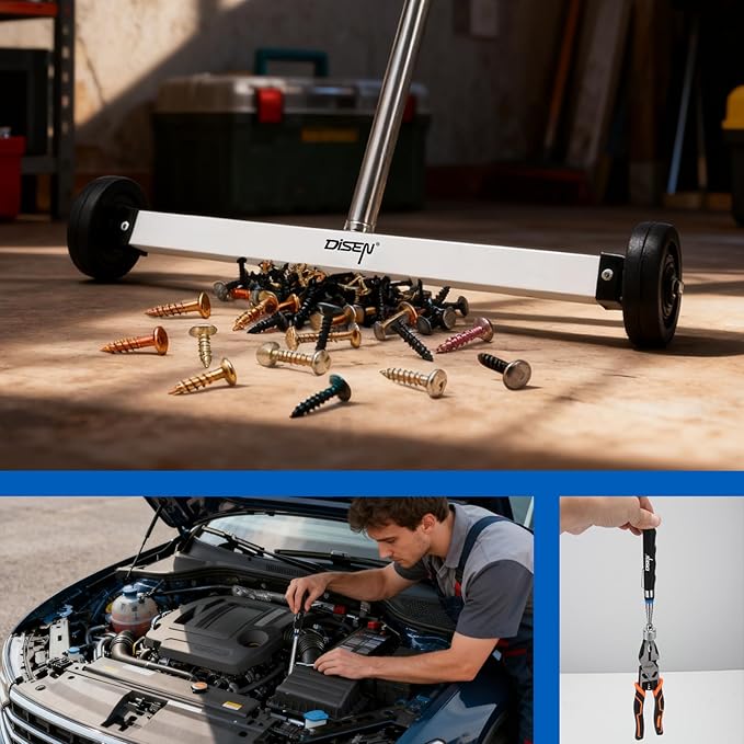 DISEN 17-Inch Magnetic Pick Up Sweeper Lawn Sweeper Roofing Tools Magnet for Nails Adjustable Handle 8.8-Pound Capacity Heavy-Duty Magnet to Pick Up Nails with Telescoping Magnet Pick-up Tool Set
