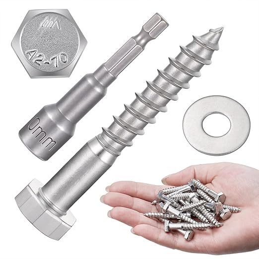 25 Pcs M6x1.57 Inch Hexagon Head Wood Screws Lag Screws for Woodworking 304 Stainless Steel 18-8 DIY Decoration Wall Wood Trim Decorative Wooden Plaques
