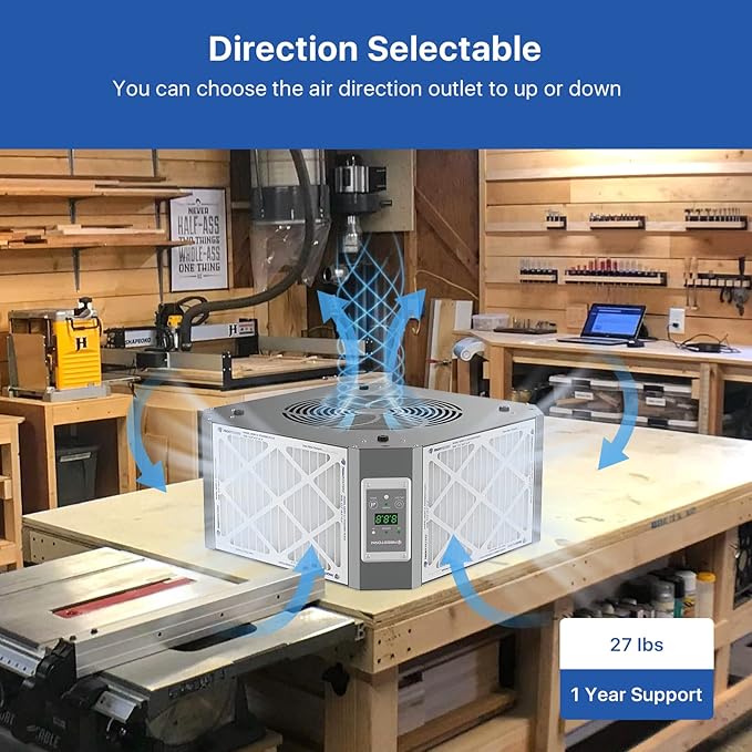 Abestorm 360 Degree Intake Air Filtration System for Woodworking, Built-in Ionizer, 1350CFM Hanging Air Filter, Shop Dust Collector, Garage WorkShop, MERV-11 filter, DecDust 1350IG