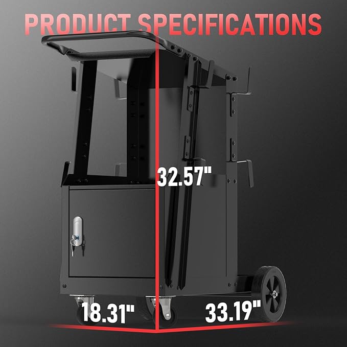 YESWELDER Welding Cart with Large Capacity Lockable Cabinet, for MIG/TIG/Stick Welders and Plasma Cutters, Heavy Duty 360째 Swivel Wheels Welding Trolley