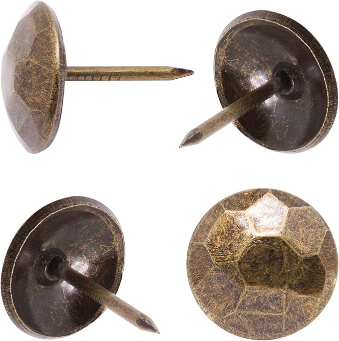 YuGtcen 100pcs Upholstery Tacks, Decorative Nails Thumb Tacks Metal Upholstery Nails for Wood Upholstery Pins Vintage Furniture Tacks (15x20mm, Bronze)