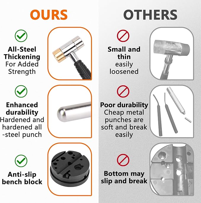 Pridefend Punch Set, Roll Pin Punch Set Made of Solid Metal Material,Elite Tool Including Steel Pin Punch Set, Roll Pin Starter Punch and Hammer,with Organizer Storage Box (with Bench Block)