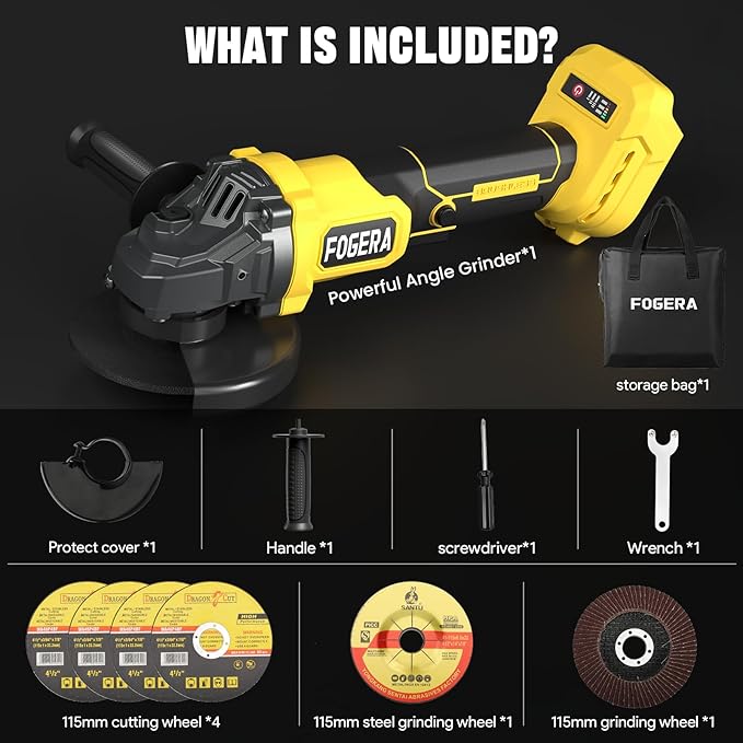 Cordless Angle Grinder, 4-1/2 Inch Power Grinder Tools Compatible with Dewalt 20V MAX Battery, 3 Speed Power Cordless Grinder for Metal Grinding, Cutting, Rust Removal (Battery Not Included)