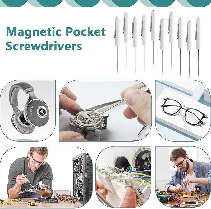 10 Piece Pocket Screwdriver Set with Magnetic Tip and Pocket Clip - Mini Tops and Clips - Ideal Repair Tool for Home, Office, Gadgets - Mechanics, Electricians, Technicians