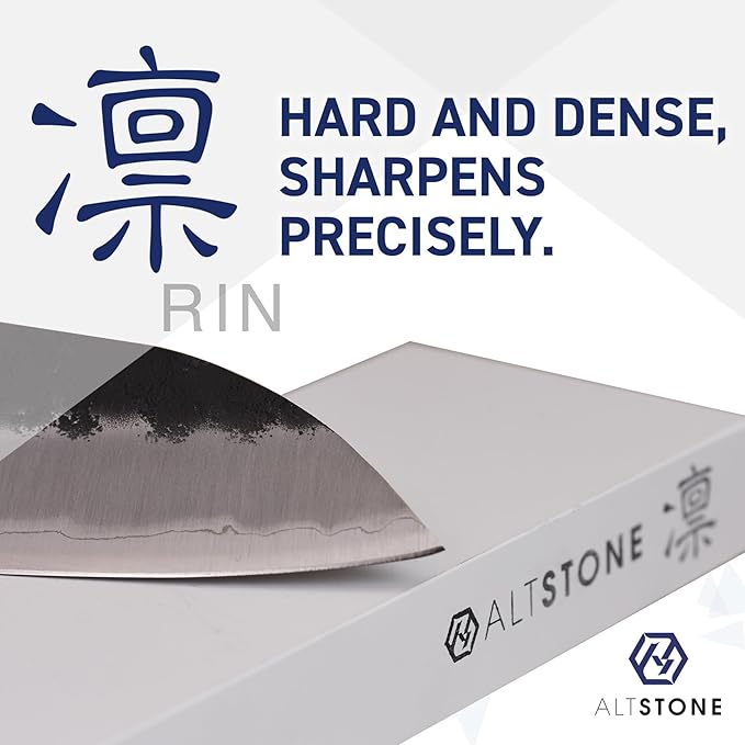RIN [High-density. Tightly compacted.] Splash & Go, Whetstone Sharpening stone grit w/Nagura, 7.1" x 2.4" x 0.8" (Ideal for home-use), Made in Japan (#10000)