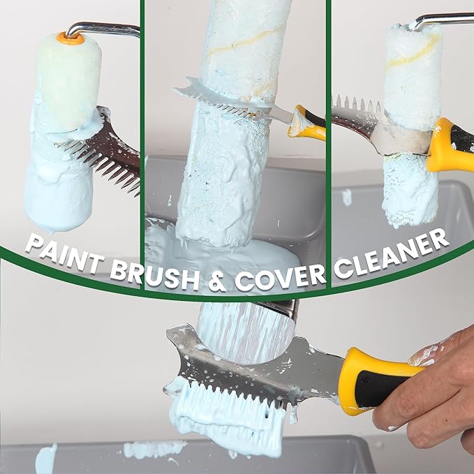 VOOMEY 6 Inch Stainless Steel Putty Knife & Paint Roller Cleaner, Flexible Drywall Spackle Tool with Paint Brush Comb, Professional Wall Repair