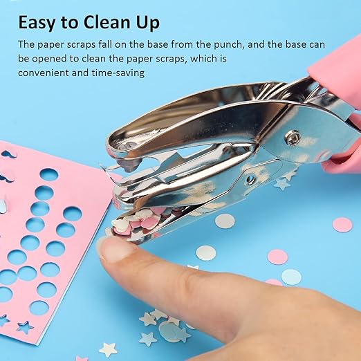 Coolrunner 3-Piece Metal Single Hole Paper Punch - DIY Handheld Punch with Circle/Star/Heart-Shaped Hole Makers