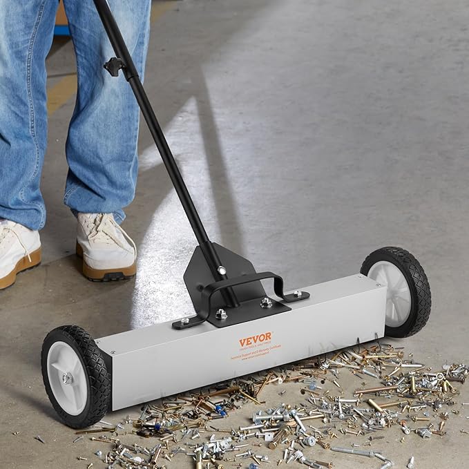 VEVOR 50Lbs Rolling Magnetic Sweeper with Wheels, Push-Type Magnetic Pick Up Sweeper, 24-inch Large Magnet Pickup Lawn Sweeper with Telescoping Handle, Easy Cleanup of Workshop Garage Yard