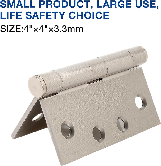 Brushed Nickel Door Hinges 4 Inch Heavy Duty Commercial Door Hinges Square Hardware Thick 3.3mm NRP Satin Nickel Hinges for Hotel Guest Room Solid-core Door, Ballroom Double Door Hallway Swing Doors