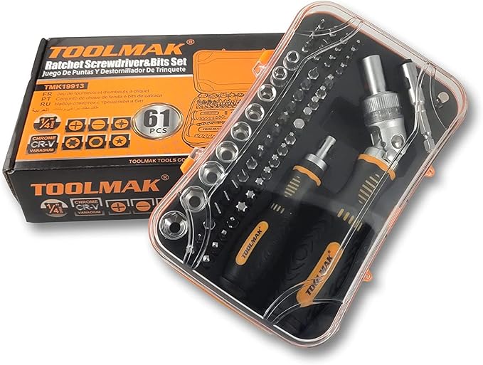 61pcs Ratcheting Screwdriver Set,Socket Set,Precision Screwdriver Bit Set with Rotatable Ratchet Handles 竊?Storage Case,Household Repair Tool Kits for Bike Watches and glasses,phones etc