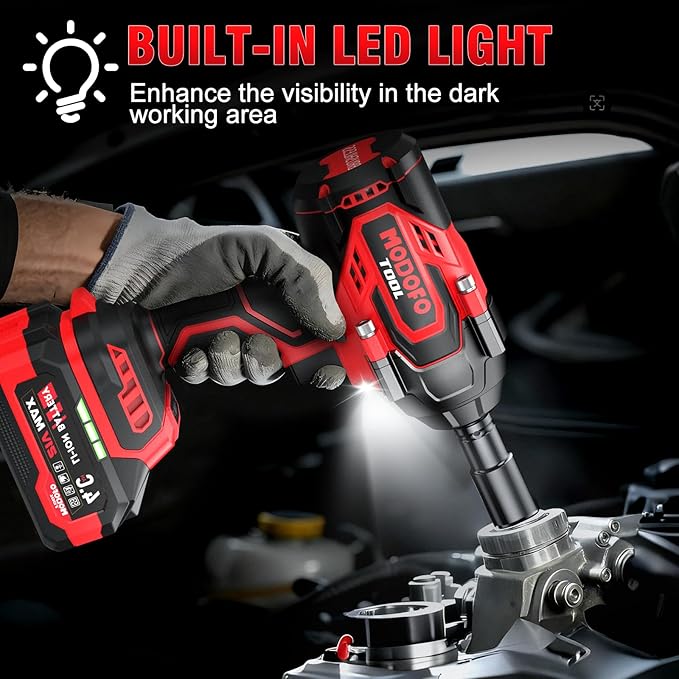 1500N.m (1100ft-lbs) Cordless Impact Wrench, 1/2 High Torque Brushless Impact Drill with 3500RPM Power, 2 x 4.0Ah Batteries, Fast Charger, Variable Speeds for Car/Truck RV/Mower (Red)