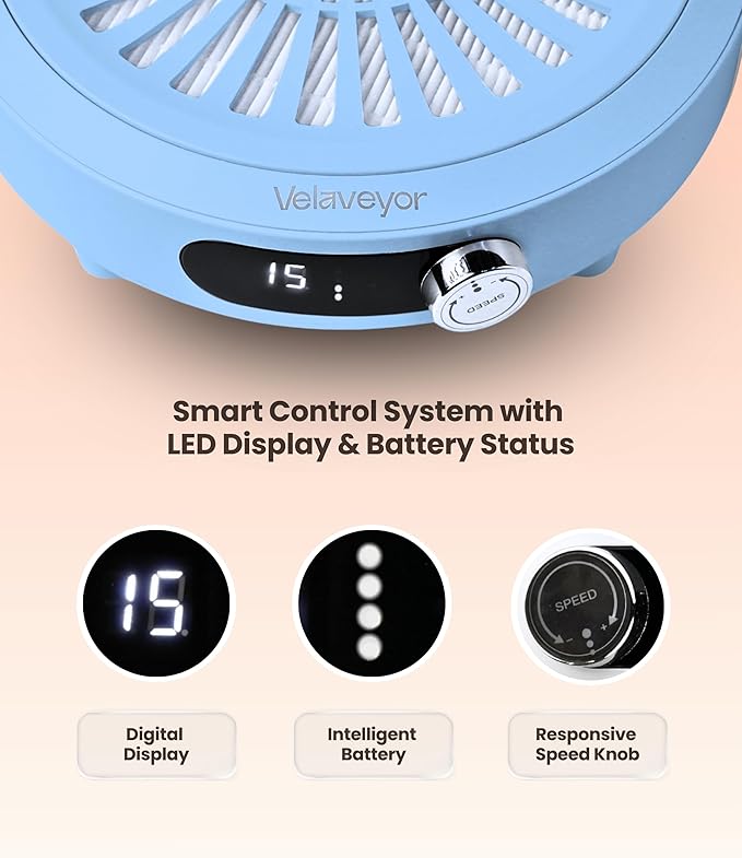 Nail Dust Collector, Rechargeable & Cordless 3800 RPM Low Noise Nail Vacuum Fan with LED Display, Adjustable Speed, Reusable Filter, 30 Pcs Paper, for Acrylic Nails, Salon & Home Use, Blue