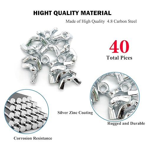 40 PCS 3/16-24 Inch Wingnuts, Quality Carbon Steel Wing Nuts Zinc Plated Fasteners Parts Butterfly Nut, Hand Twist Tighten Hardware Nuts Butterfly Wing-Nut 3/16-24??Assorted Kit