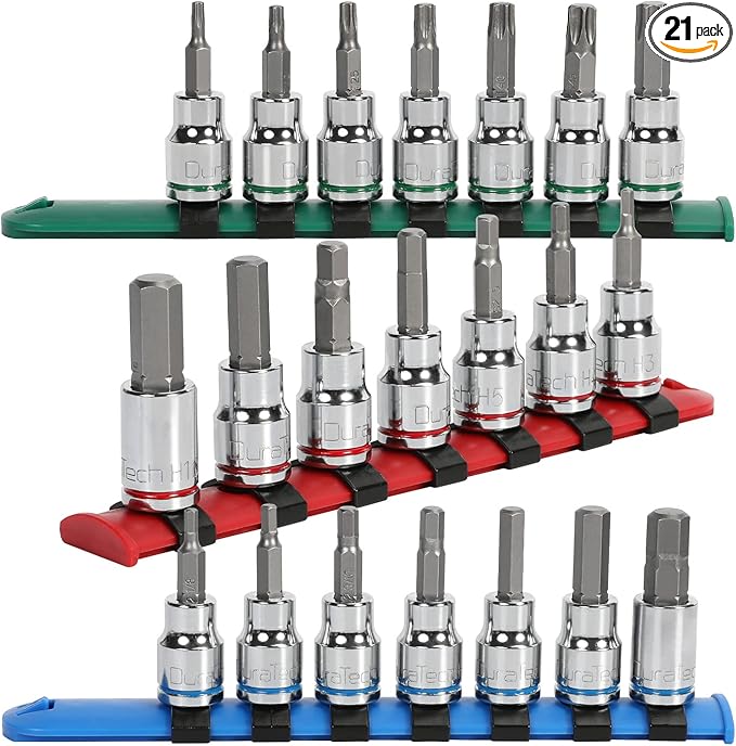 DURATECH Allen Bit Socket Set, 3/8'' Drive Torx, 21-Piece, Premium CR-V Socket and S2 Bits, Metric&SAE
