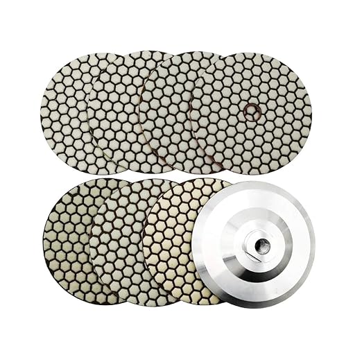 SHDIATOOL 5 Inch Dry Diamond Polishing Pads Set of 7 Pieces Plus an Aluminum Backer for Granite Marble Quartz