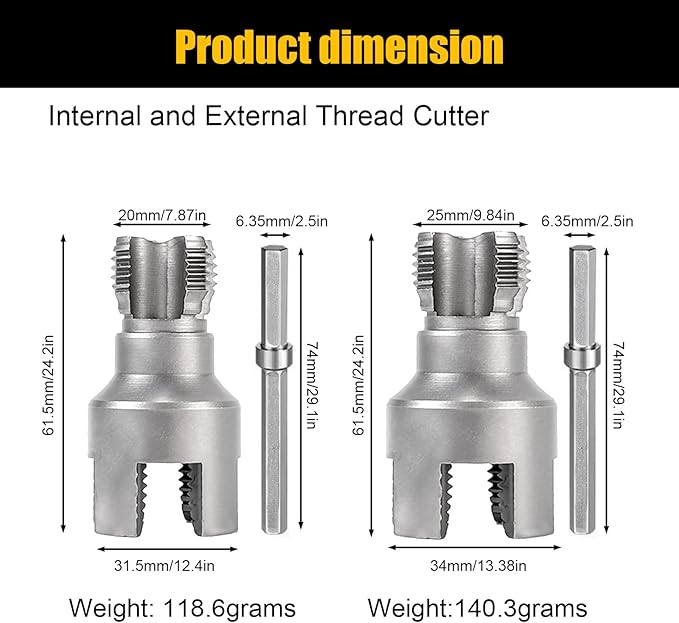DOVARIUM Integrated Internal & External Pipe Threader - 3/4'' PVC Pipe Threading Tool for Drill, Heavy-Duty for Home PVC Water Pipe Repair & Installation (3/4'')