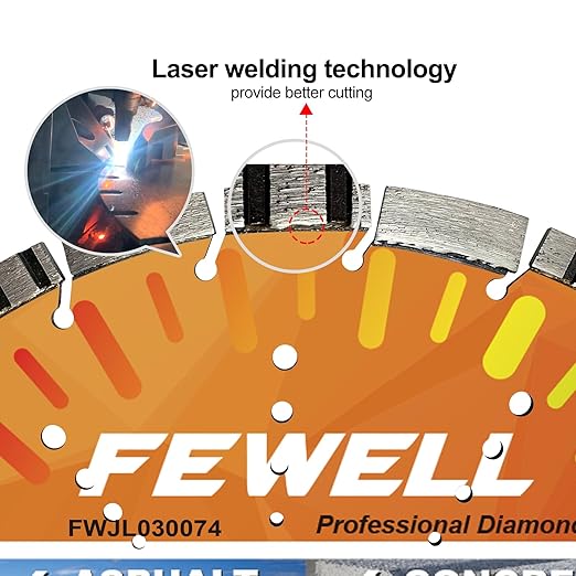 FEWELL 14" Asphalt Diamond Saw Blade/Concrete Diamond Blade,Multi-Purpose Diamond Blade for Hard Reinforced Concrete Asphalt Masonry Stone Terrazzo, Laser-Welded Segmented, 1"-20mm Arbor