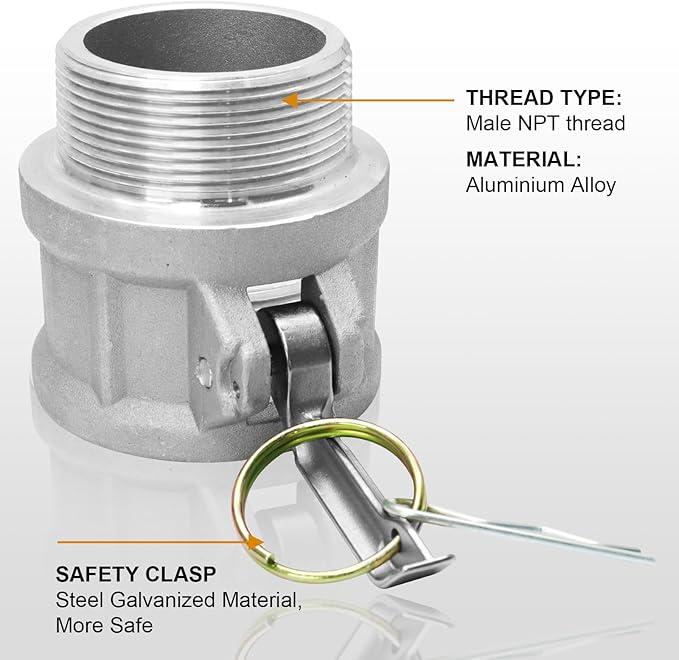 2" Aluminum Cam and Groove Hose Fitting, Global Type B200 Male Adapter x Female NPT Camlock Fitting, Pack of 2