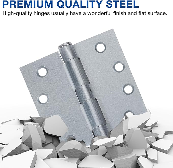 2 Pack Commercial Door Hinges 4" x 4 Inch Heavy Duty Thick 3.3mm Square Exterior Door Hinges Satin Brushed Chrome Standard Hardware for Wood Shed Barn Basement Shop Garage Loft Double Bifold Doors