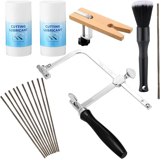 Lothee 3 in 1 Professional Jeweler's Saw Set Include Saw Frame 144 Blades Wooden Pin Clamp Wood Metal and Cutting Lubricant