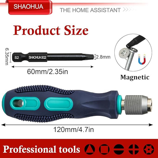 11PCS Square Drive Bits, 10PCS Square Screwdriver Bits and 1PCS 1/4 Hex-Shank Magnetic Bit Driver, 2.3" Long Square Bit #2, S2 Alloy Steel Pocket Hole Jig System SQ2 Bits, SQ2 Impact Driver Bits