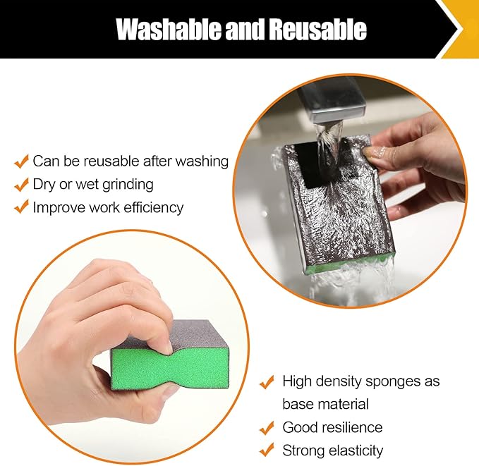 8 Pack Sanding Block, Single & Dual Angle Sanding Sponge Washable and Reusable Sanding Block for Wood Drywall Metal Glasses 60/80/120/180/220 Grit Sandpaper Block 2-3/4" 횞 5"
