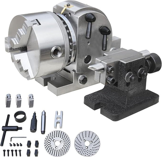 KAKA INDUSTRIAL Dividing Head 5 inch 3-Jaw Chuck, MT2 Tailstock and Dividing Plates | Milling Machine Indexing Attachment for Precision Gear Cutting BS-0