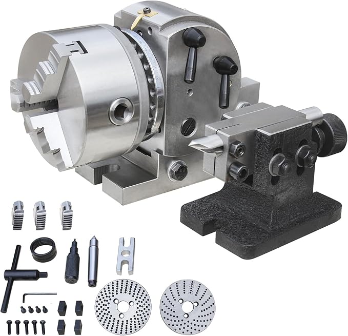 KAKA INDUSTRIAL Dividing Head Set with 6 inch 3-Jaw Chuck, MT3 Tailstock and Dividing Plates for Milling Machine Gear Cutting Indexing BS-1