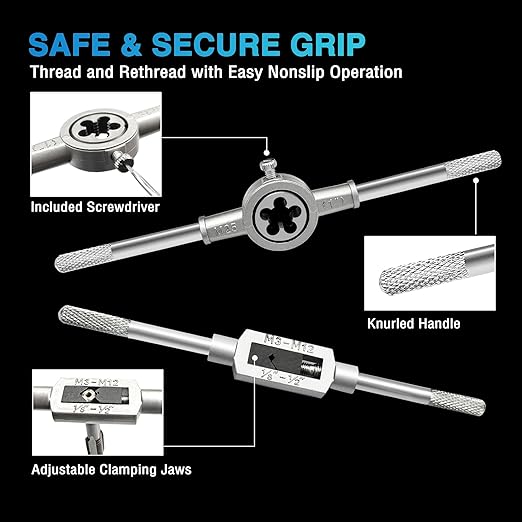 BeHappy 80pc Tap and Die Set in SAE and Metric Sizes, Metric and Standard Tap Set and Die Tool Set for Internal and External Threading