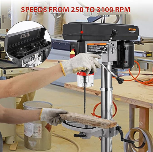 13-Inch Mini Drill Press Table, Variable Speed 288-3084 RPM,7.5 Amp 120V, Cast Iron Benchtop Drill Press with 0-45° Tilting Worktable for Wood and Metal
