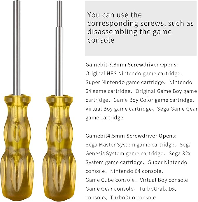 Gamebit Screwdriver Set, 3.8mm and 4.5mm Security Screwdriver Bits for Opening Nintendo, Sega Consoles and Game Cartridges - Trensparent Yellow