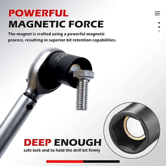 1/4 Inch Drive 15mm Magnetic Impact Socket Set, 1 PCS Metric, 6 Point, Cr-Mo, Square Drive, Magnetic Socket