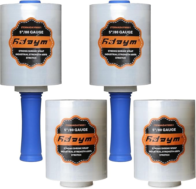 80 Gauge Stretch Wrap Film - 5" x 1200' (12 Rolls) - Heavy Duty Plastic Wrap for Moving, Packing, Shipping & Pallet Stabilization 600% Stretch Self-Adhering Shrink Wraps for Furniture Protection