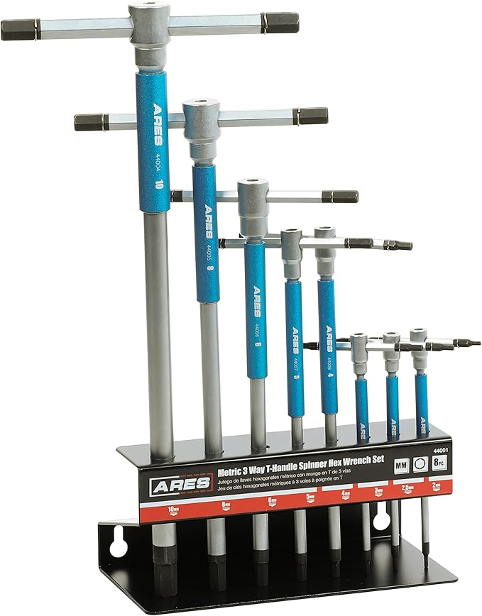 ARES 44001 ??8-Piece Metric T-Handle Hex Key Set ??3-Way Spinner Wrenches with Sliding Handle ??2mm to 10mm