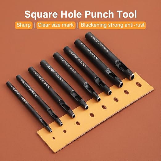 WUTA Oval Leather Hole Punch Set,Carbon Steel Belt Hole Puncher for Leather, Hand Punching Tool for Leathercraft Working (2 * 4mm+3 * 5mm+4 * 6mm,3pcs)