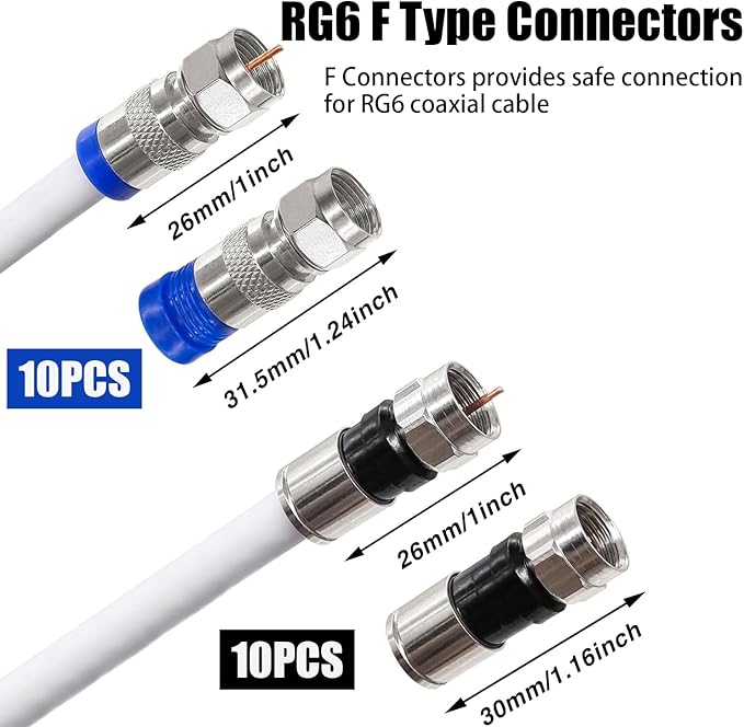 XINTAIHELE Coax Cable Crimper Kit Coaxial Compression Tool F RG6 RG59 75-5 75-7 Fitting Wire Coax Stripper 20PCS F Male And 10pcs Female Connectors