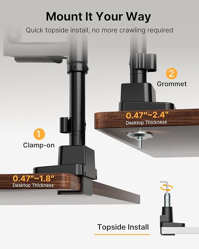 monTEK Sleek Aluminum Monitor Arm for 17??7??Ultrawide Screens up to 59.4 lbs, USB 3.0 A/C, Heavy Duty Dual Monitor Arm Desk Mount, Pneumatic Lift, Quick-Release Plate, Clamp/Grommet, Max VESA 100x100