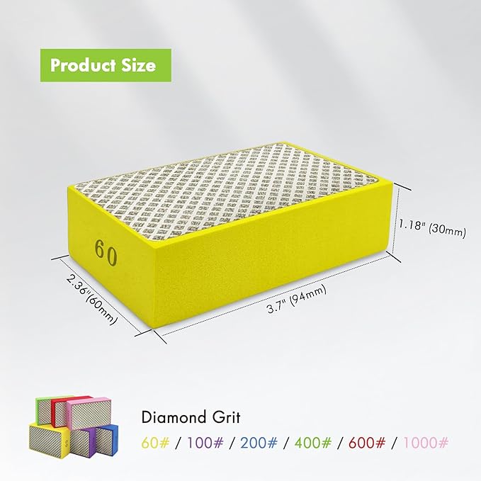 6 Pack Diamond Polishing Pads, Diamond Sanding Blocks for Tile Glass Ceramic Wood Marble Metal, Tile Tools Foam Backing Diamond Sanding Pads Grit 60#,100#,200#,400#,600#,1000#