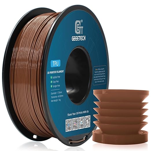 Geeetech TPU Filament 1.75mm, Shore 95A ??Flexible 3D Printer Filament with High Elasticity, 1KG (2.2lbs) Spool, Dimensional Accuracy 짹0.03mm, Fits Most FDM Printers (Brown)