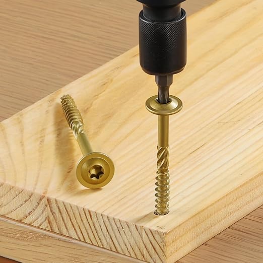 Lag Screws #14 x 5 Inch, (5lb, 130pcs) Heavy Duty Construction Structural Exterior Wood Timber Screws, Torx Drive Washer Head Rust Resistant Golden Epoxy Coated, with T30 Star Bit