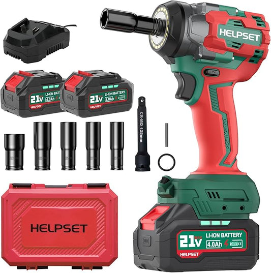Cordless Impact Wrench 1/2", 650Nm (480Ft.lb) Brushless Impact Gun with 2x4.0Ah Batteries and Fast Charger, Electric Impact Driver for Car/Lawn Mower, 6 Sockets & Toolbox