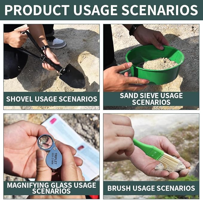 15 PCS Geology Rock Pick Hammer Kit, 22oz Hammer & Digging Chisels for Rock Hounding, Gold Mining & Prospecting Equipment Tool Shovel,Backpack,Magnifying Glass, Goggles,Whistle，Soil sieve (VO3)