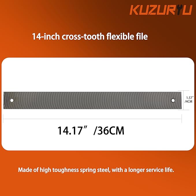 KUZURYU Double-Sided 14-Inch Flexible Flat Coarse-Tooth File Blade, 6 Teeth per Inch - Features an adjustable file holder mounting hole, suitable for shaping, trimming, and filing contour surfaces.
